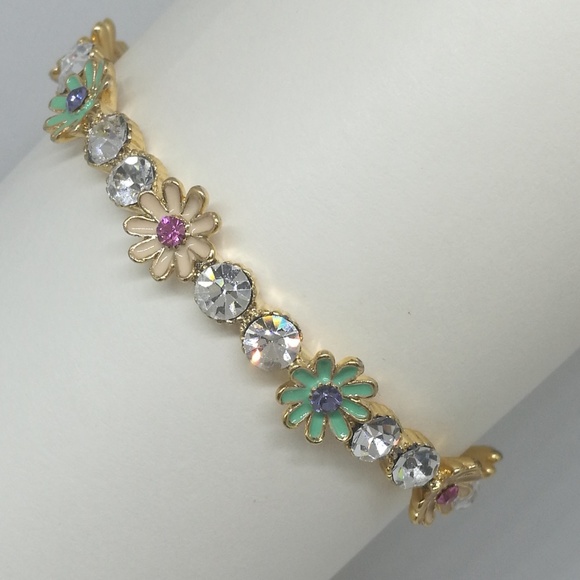 Pretty Flora Gold Crystal Bangle #B030 - Picture 2 of 2